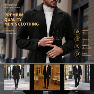 Cappotto Invernale da <span class=keywords><strong>Uomo</strong></span> Nero di Alta Qualità Disponibile all'Ingrosso, <span class=keywords><strong>Trench</strong></span> Casual Lungo da <span class=keywords><strong>Uomo</strong></span> per l'Inverno - Product Image 2