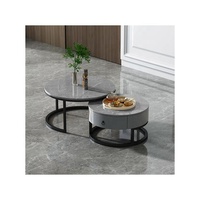 Table basse en bois avec plateau en marbre brillant, design unique, ronde, blanche, avec tiroir de rangement, pour salon, vente chaude, lot de 2