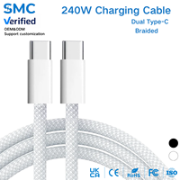 Kabel Data USB-C ke Type-C 240W Super Fast Charging Grosir, 1/1.5/2M, Kabel Charger Original Berbahan Nilon Kepang untuk iPhone 18