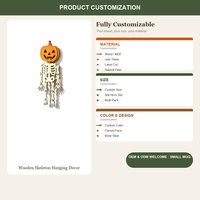 Décoration Suspendue Squelette en Bois, Jack O'Lantern Découpé au Laser pour Halloween, Cordelette en Jute Mobile, Vente en Gros OEM, Décoration Squelette d'Halloween