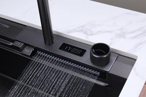 Maite CT-1001 Set Lavello da Cucina Moderno Artigianale in Acciaio Inox Spazzolato Quadrato con Rubinetto a Cascata e <span class=keywords><strong>Scarico</strong></span> Digitale - Product Image 3