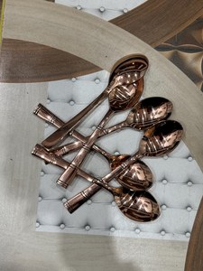 Ensemble de couverts en acier inoxydable poli miroir, style laiton, avec manche en bambou, pour mariages et dîners - Product Image 5
