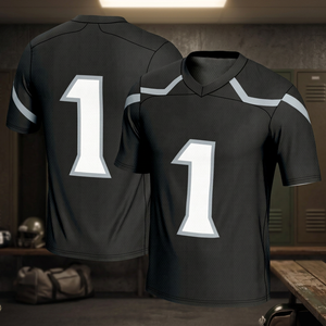 Camiseta de Rugby de Fútbol Americano Negra para Hombre, Cuello en V, Manga Corta, Malla, Número 1, Uniforme de Equipo - Product Image 3