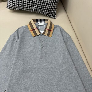 Customized logo Grey Classic Casual 100% Cotton Slim Bur berry <b>Vintage</b> Long-sleeved <b>Polo</b> <b>Shirt</b> for Men - Product Image 2