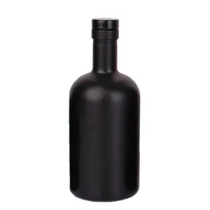 Custom 100ml 200ml 375ml 500ml 750ml 1000ml matte black vodka glass bottle liquor spirits wine bottle