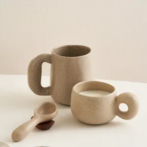 European Style Wholesale Acrylic Dessert Cup Big Ear Durable Stoneware Tea Cup Ceramic Coffee Mug 3330
