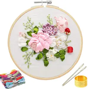 Stamped Embroidery Kit DIY Beginner Silk Ribbon Embroidery Starter Kit