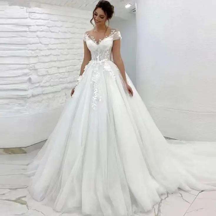 Gaun pengantin renda Off-Shoulder baru 2023 utama penjualan langsung pabrik perdagangan luar negeri gaun pengantin panjang punggung terbuka