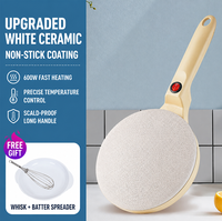 Crêpière électrique compacte à immersion, surface antiadhésive blanche, à démoulage facile, commandée par un seul bouton, idéale pour le petit-déjeuner matinal