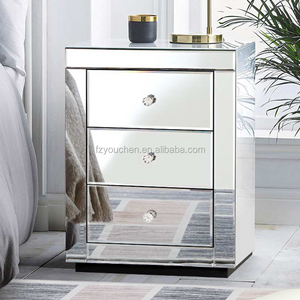 Modern 3-Drawer Mirrored <strong>Bedside</strong> Table Clear <strong>Mirror</strong> and MDF Wood for Bedroom or Living Room - Product Image 2