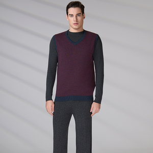 Custom Logo Casual Warm Layer Winter <b>Men's</b> Cotton Merino Wool V-Neck <b>Knit</b> Vest Classic Sleeveless Sweater <b>Waistcoat</b> - Product Image 1