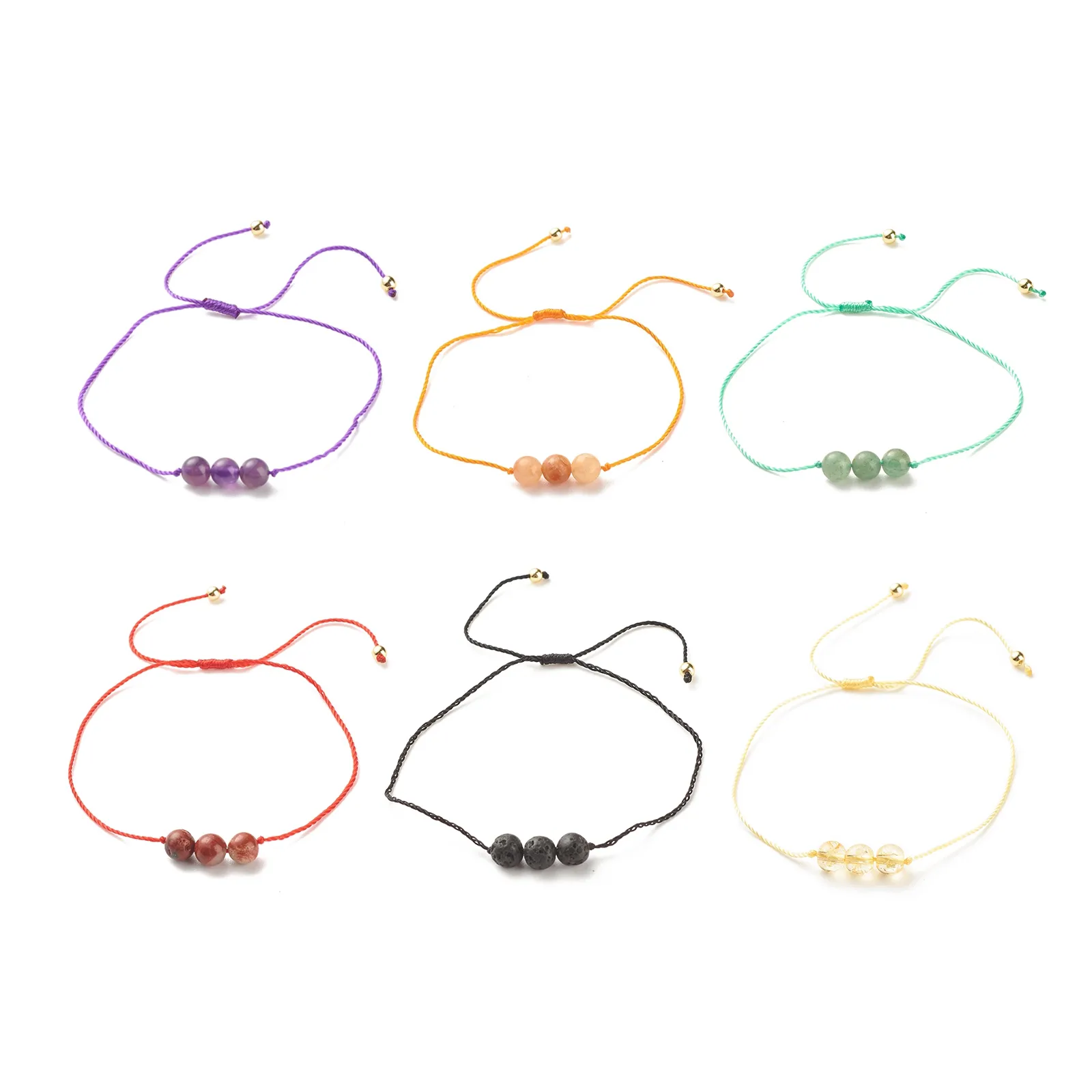 Pandahall Pandahall 6pcs 6 Style Natural & Synthetic Gemstone Round Beads Cord Bracelet