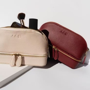 PU cuir Double couche sac cosmétique étanche à la mode fermeture éclair résine sacs de maquillage Portable cosmétique sac de rangement pour voyage - Product Image 6