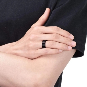 Anillos Clásicos de Acero Inoxidable para Hombre con Piedra Preciosa Simple en Negro Sólido, Anillos Vintage para Hombre, Alianzas de Boda, Regalo de Joyería para Fiestas de Navidad - Product Image 2