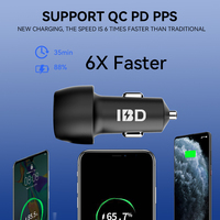 Mini chargeur de voiture électrique à charge rapide avec protection PD 3.0 QC3.0 OVP OTP, double port USB + 1 port Type-C 30W 38W 48W pour écouteurs