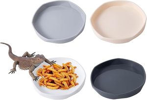 Paquete de 4 platos <span class=keywords><strong>pequeños</strong></span> para comida de reptiles, plato de agua de gusano de plástico para lagarto, Gecko, dragón barbudo, camaleón, blanco y gris - Product Image 3