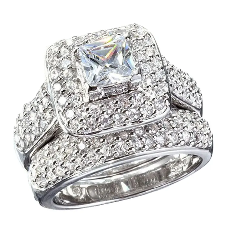 2022 new luxury ladies exquisite sterling silver set ring big diamond shiny sterling silver ring