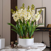 Fleurs artificielles en pot, pivoines et orchidées, toucher réel, pour décoration de mariage, vente en gros