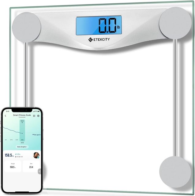 Bathroom Scale for Body Weight BMI Scale, Upgraded Bluetooth Digital Scale, Large Blue LCD Backlight Display