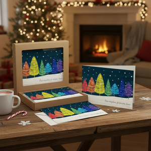 Set di Biglietti d'Auguri Natalizi con Alberi Arcobaleno in Scatola, 16 Biglietti e 17 Buste - Product Image 3