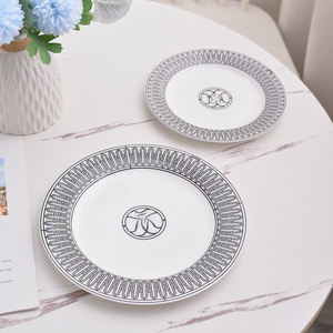 Juego de cena de porcelana de hueso de 2 piezas de lujo nórdico, Platos y platos con descuento de hilo negro - Product Image 3