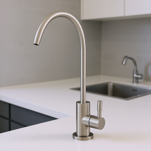 ก๊อกน้ำห้องครัวสแตนเลสทรงโค้งสูง นิกเกิลขัดเงา 1 มือจับ ติดตั้งบนเคาน์เตอร์ ดีไซน์ทันสมัย - Product Image 3