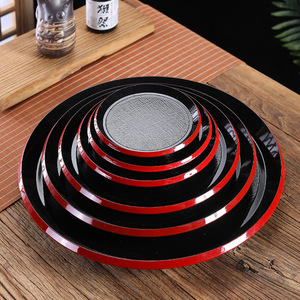 Plateau japonais rond imitation bois à double motif épée, assiette à dessert, plateau à thé, plateau à sushi nuage fluide, sukiyaki, japonais - Product Image 2