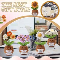 Mini plante de tournesol en crochet faite à la main, tricotée, durable, pour salle de bain, maison, centre de table rustique, décoration d'étagère, textile