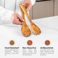 ArtisRaw – Lot de 2 cuillères à salade rustiques en bois d'olivier, durables, écologiques, qualité supérieure, lavage à la main uniquement
