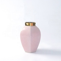 Vase de table moderne de luxe Art déco en porcelaine transparente brillant or et rose, article de décoration intérieure
