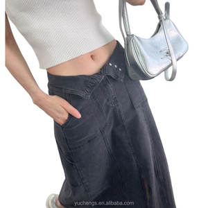 En stock style coréen jupe cargo taille haute A Line Super Stretch Hip Hop Streetwear Jeans pour femmes - Product Image 4