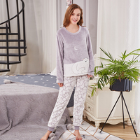 Offre Spéciale Chaud Flanelle Grenouillère En Velours Hiver Femmes Épais Pyjamas Ensemble
