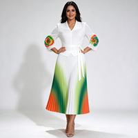 Robe longue plissée style Miyake grande taille pour femme musulmane africaine, dégradé de couleurs, col rabattu, décontractée pour soirée