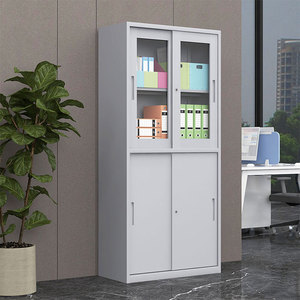 Meuble de rangement moderne en acier pour bureau 2 portes en verre 4 étagères réglables Classeurs durables Atelier École - Product Image 1