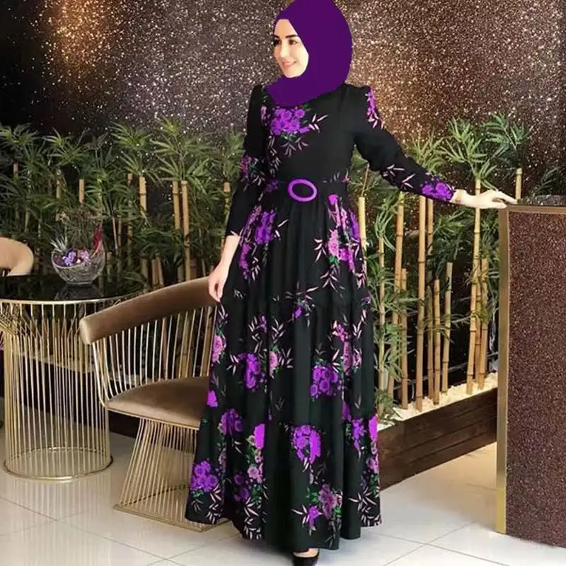 Falda larga con estampado de flores para mujer musulmana, ropa islámica Abaya, vestido ajustado, a la moda, multicolor