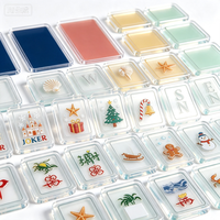 Nouveau jeu de Mahjong américain en acrylique sur le thème de Noël, ensemble de divertissement à domicile, cadeau de voyage portable, cartes en cristal à frotter à la main