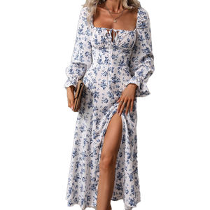 Gonna donna personalizzata all'ingrosso autunno stampata cravatta manica lunga collo quadrato <span class=keywords><strong>abiti</strong></span> Midi Casual Modulare - Product Image 4