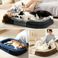 Lit pour chien orthopédique rectangulaire moderne en mousse alvéolée avec support cervical à 360° et rebords surélevés