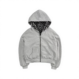 Nuova <span class=keywords><strong>Felpa</strong></span> Invernale con Cappuccio Stampa <span class=keywords><strong>Leopardata</strong></span>, Indossabile su Entrambi i Lati, con Cerniera, Vestibilità Ampia, in Poliestere, per Uomo - Product Image 1