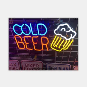 Toptan çin fabrika fiyat soğuk bira dekoratif cam neon burcu