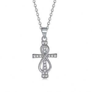 Dylam Fashion 18K Gold Rhodium Plated Sterling Silver 925 Jewelry Women <b>Cross</b> Infinity 5A Zircon Pendant Necklace - Product Image 1