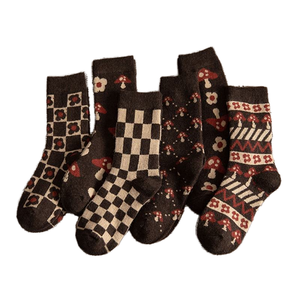 Chaussettes d'hiver épaisses en laine jacquard marron vintage respirantes et tricotées pour femmes, vente en gros - Product Image 1
