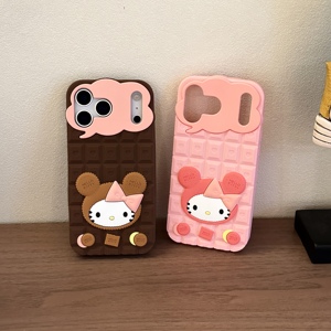 Cover per iPhone 17 Pro Max 16 15 Plus 14 13 12 in Silicone con Design <span class=keywords><strong>Hello</strong></span> <span class=keywords><strong>Kitty</strong></span> a Tema Cioccolato - Product Image 1