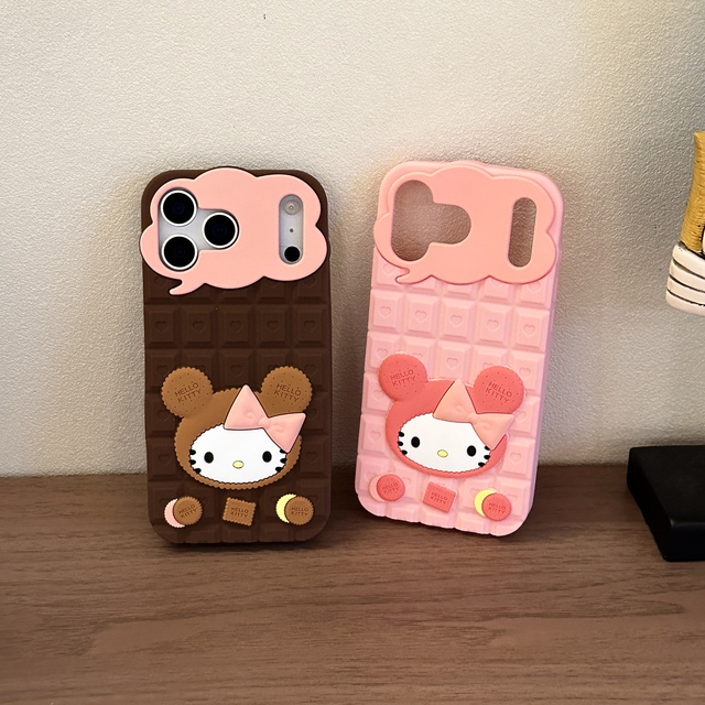 Cartoon Chocolate Hello Kitty Phone Case for iPhone 17 Pro Max 16 15 Plus 14 13 12 Silicone Back Cover