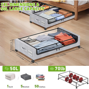 Boîte de rangement en <span class=keywords><strong>tissu</strong></span> multifonctionnelle de grande capacité, nouvelle, amovible, sous le lit, fenêtres, réutilisable, carrée, pour couettes, literie, vêtements - Product Image 4