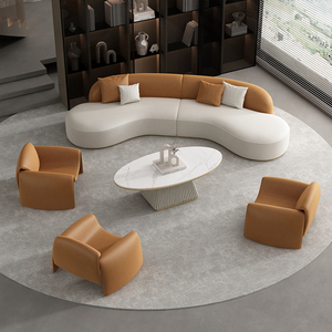 طقم أريكة جلدية منحنية حديثة لردهة الفندق والاستقبال والتفاوض ومكتب الشركة وصالون التجميل وقاعة المعارض - Product Image 4