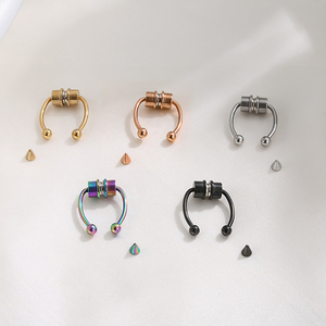 Anillo de nariz falsa magnético, aros de acero inoxidable, acero de titanio, sin perforaciones, gancho para el tabique de imitación, joyería - Product Image 5