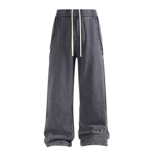Pantaloni sportivi da <span class=keywords><strong>uomo</strong></span> in felpa francese personalizzati, a vita media, dritti, con coulisse elastica, neri, larghi, in cotone pesante, <span class=keywords><strong>grigi</strong></span>, modello jogger - Product Image 4