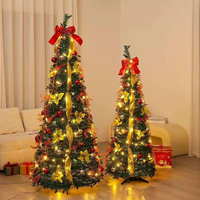 Sapin de Noël pliable de 150 cm avec lumières LED et fleurs de Noël pour la décoration de la maison