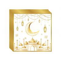 Ensemble de nappes en or blanc pour l'Aïd Moubarak - Motif croissant et lanterne, assiettes, tasses, serviettes, ustensiles pour la fête islamique